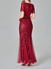 Mesh Embroidered Sequin Evening Gown Fishtail Dress
