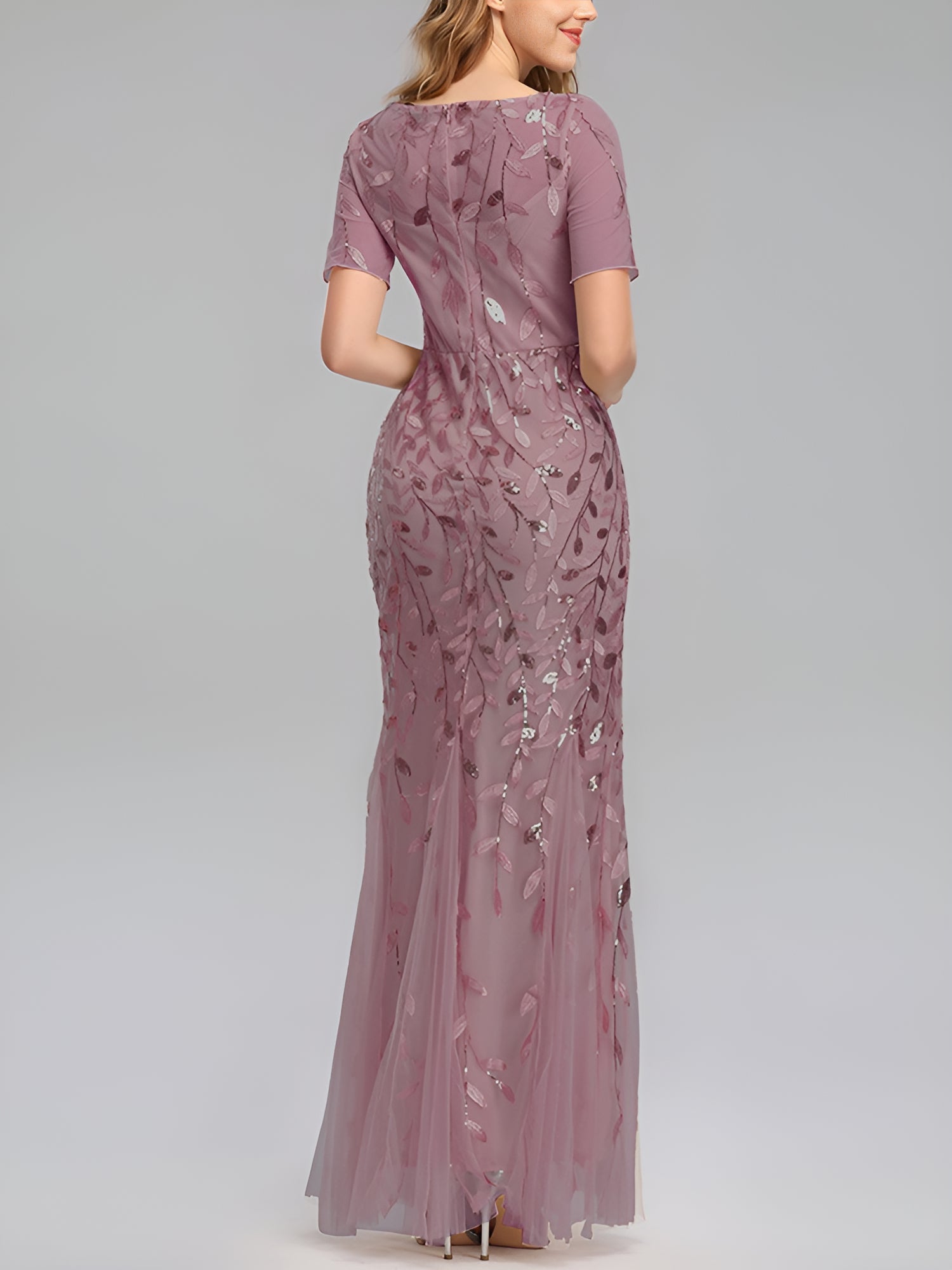 Mesh Embroidered Sequin Evening Gown Fishtail Dress