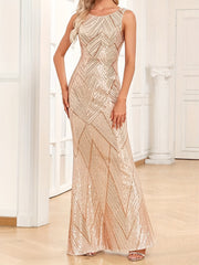 Sleeveless Round Neck Sequin Mermaid Maxi Dress Evening Gown