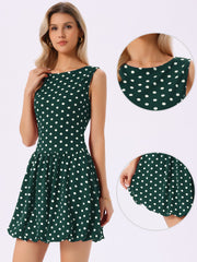 Polka Dot Sleeveless Crew Neck Mini Puff Dress
