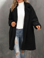 Collared Faux Fur Fully Lined Mid-Length Plush Coat