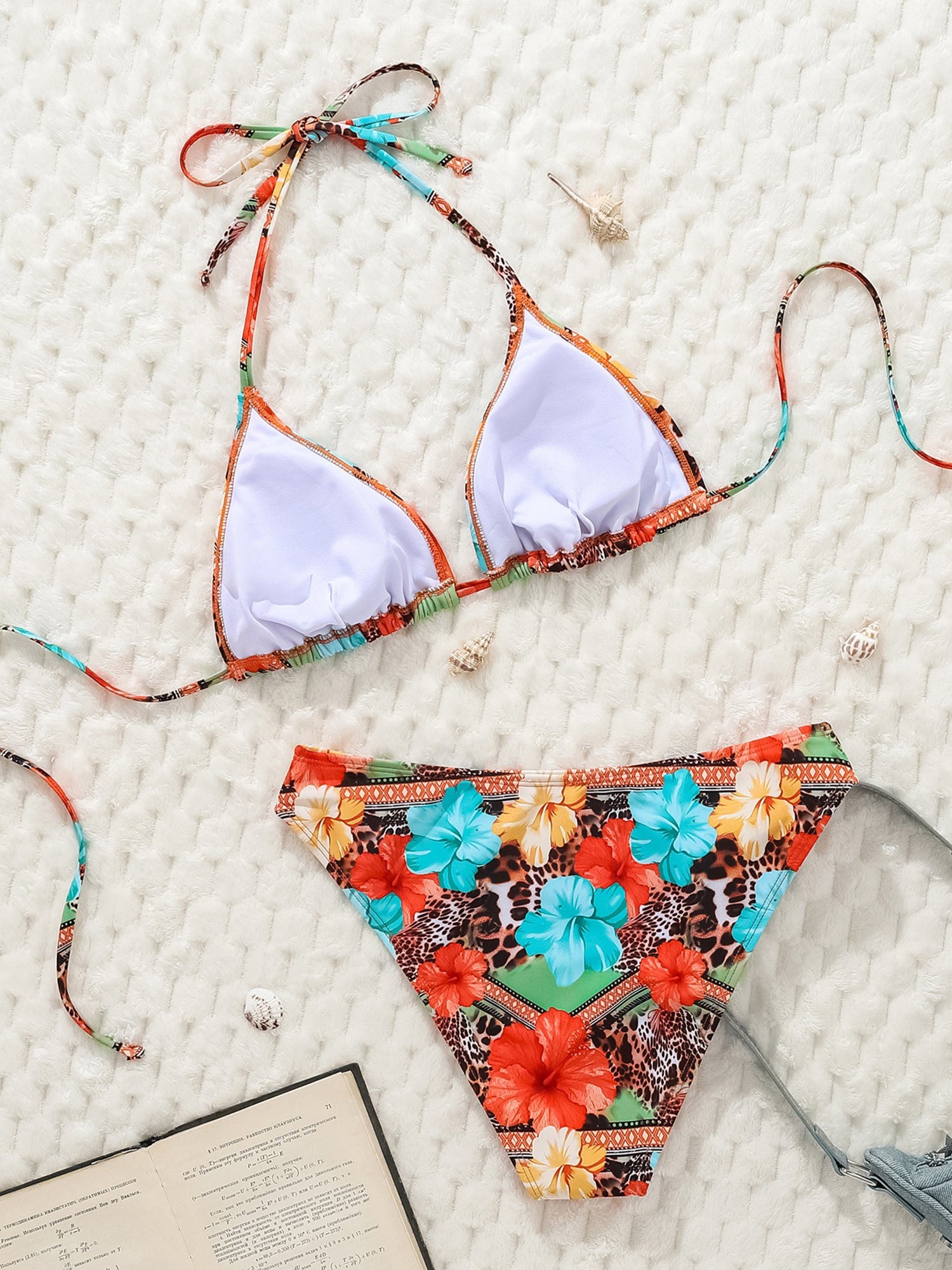 Halter Neck Floral Leopard Triangle Cup Swimsuit Bikinis Sets