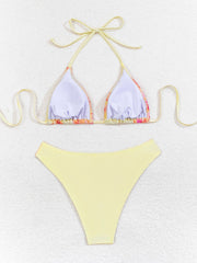 Halter Neck Floral Leopard Triangle Cup Swimsuit Bikinis Sets