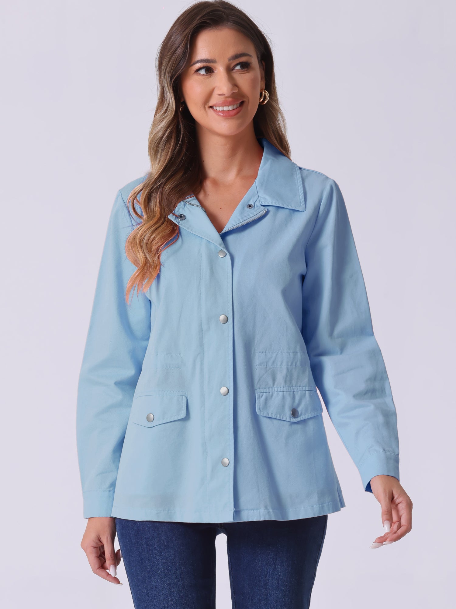Drawstring Waist Flap Pocket Lightweight Utility Safari Jacket
