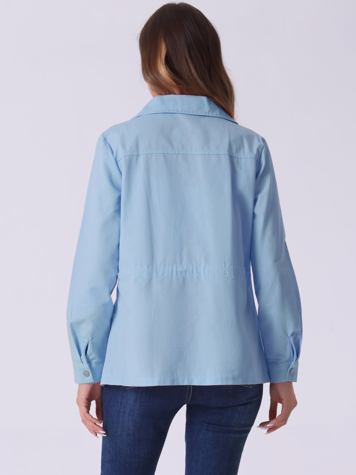 Drawstring Waist Flap Pocket Lightweight Utility Safari Jacket