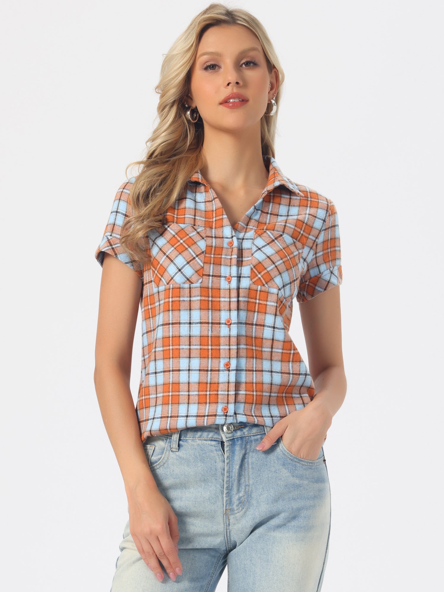 Button Down Cotton Classic Western Plaid Shirt