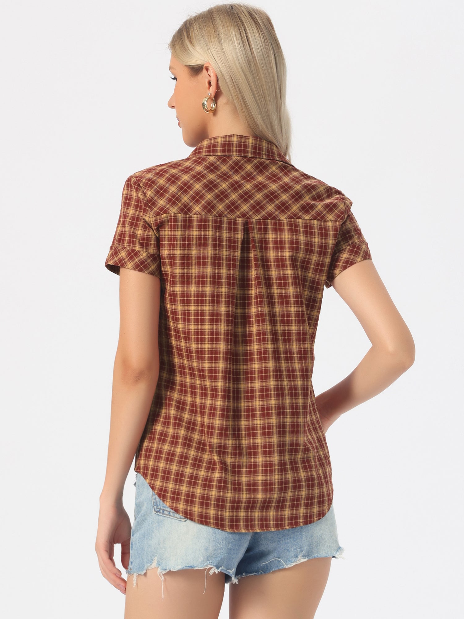 Cotton Classic Button Down Plaid Short Sleeve Shirt
