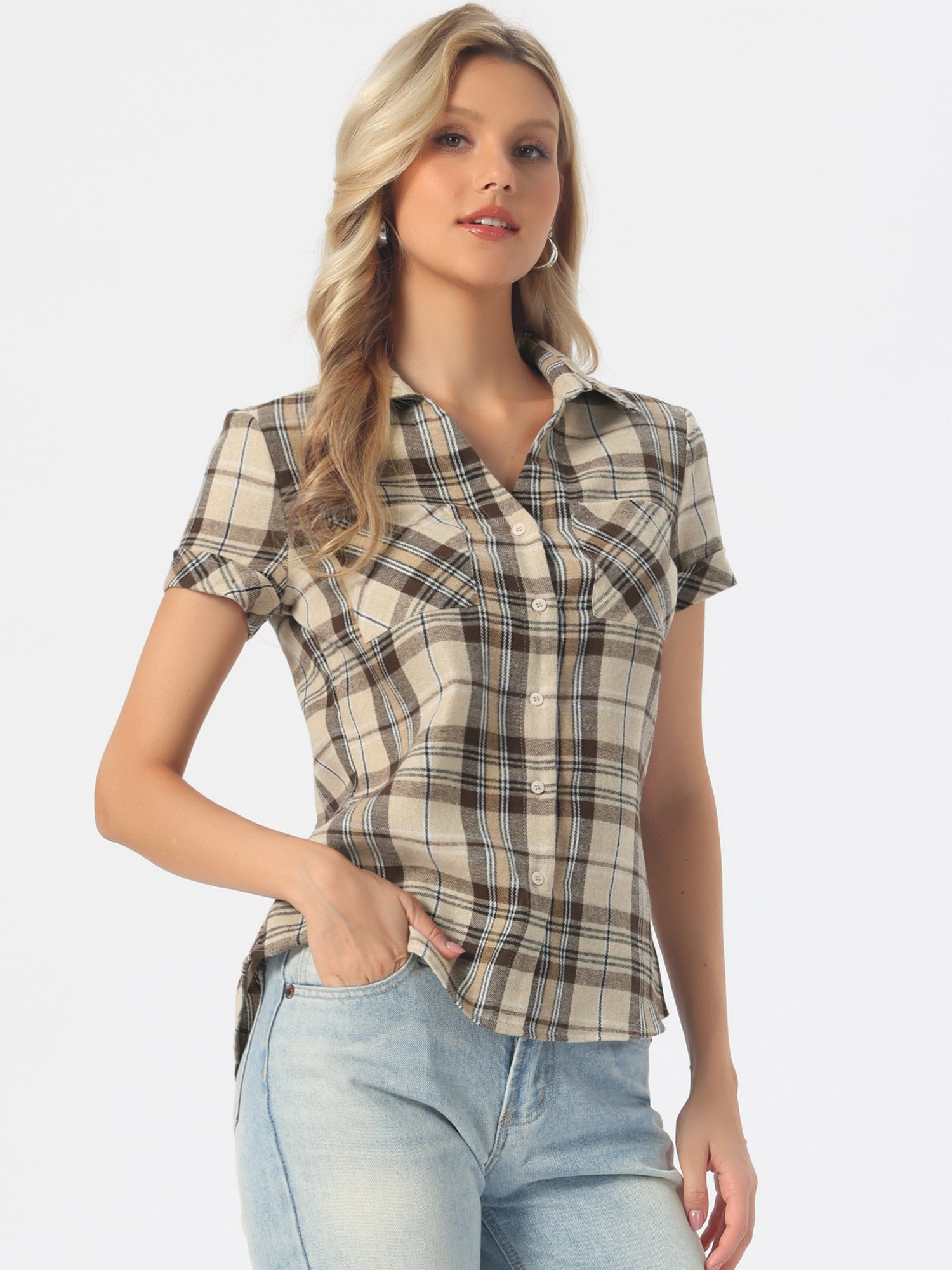 Button Down Cotton Classic Western Plaid Shirt