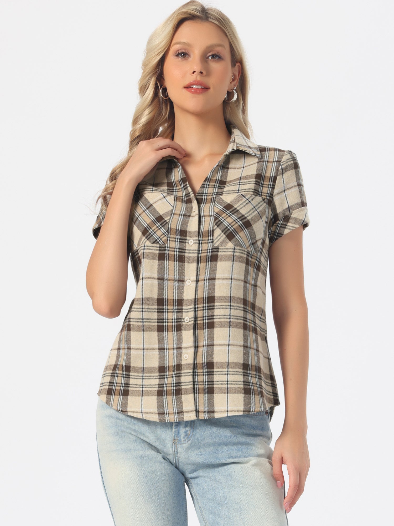 Button Down Cotton Classic Western Plaid Shirt