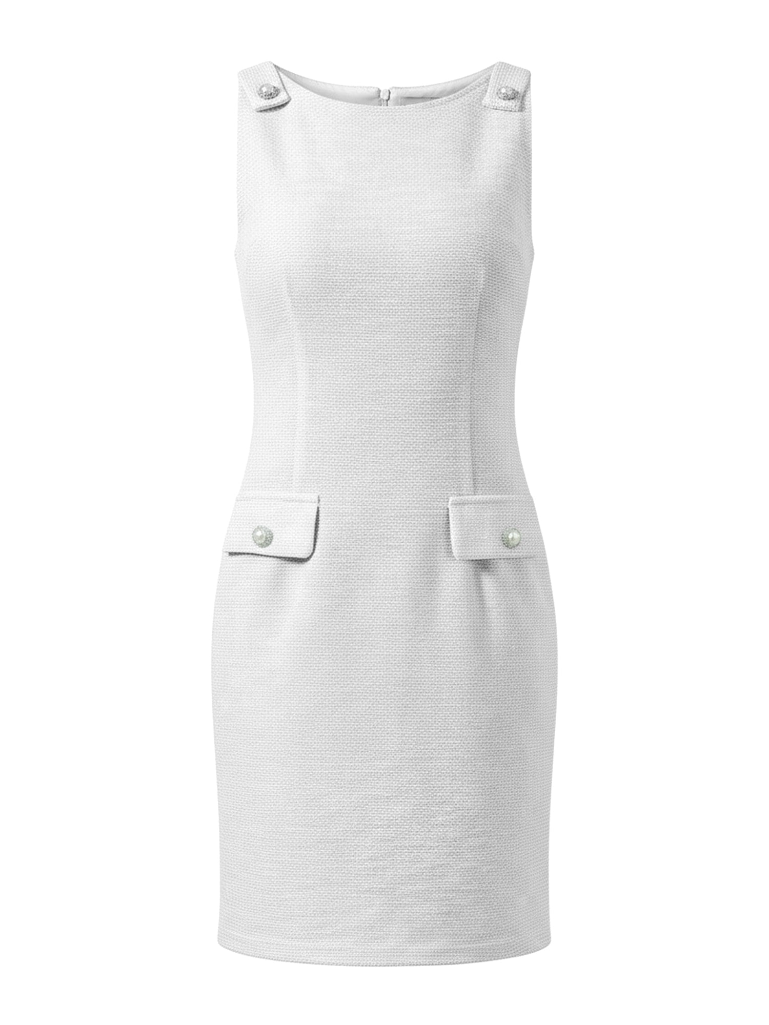 Tweed Sleeveless Boat Neck Work Office Sheath Dress