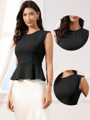 Sleeveless Crew Neck Flared Hem Work Office Peplum Blouse