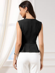Sleeveless Crew Neck Flared Hem Work Office Peplum Blouse