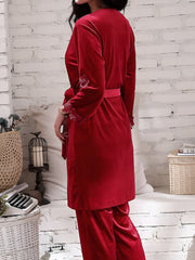 4 Pieces Velvet Padded Nightgown & Camisole & Pants & Long Sleeves Kimonos Loungewear Set