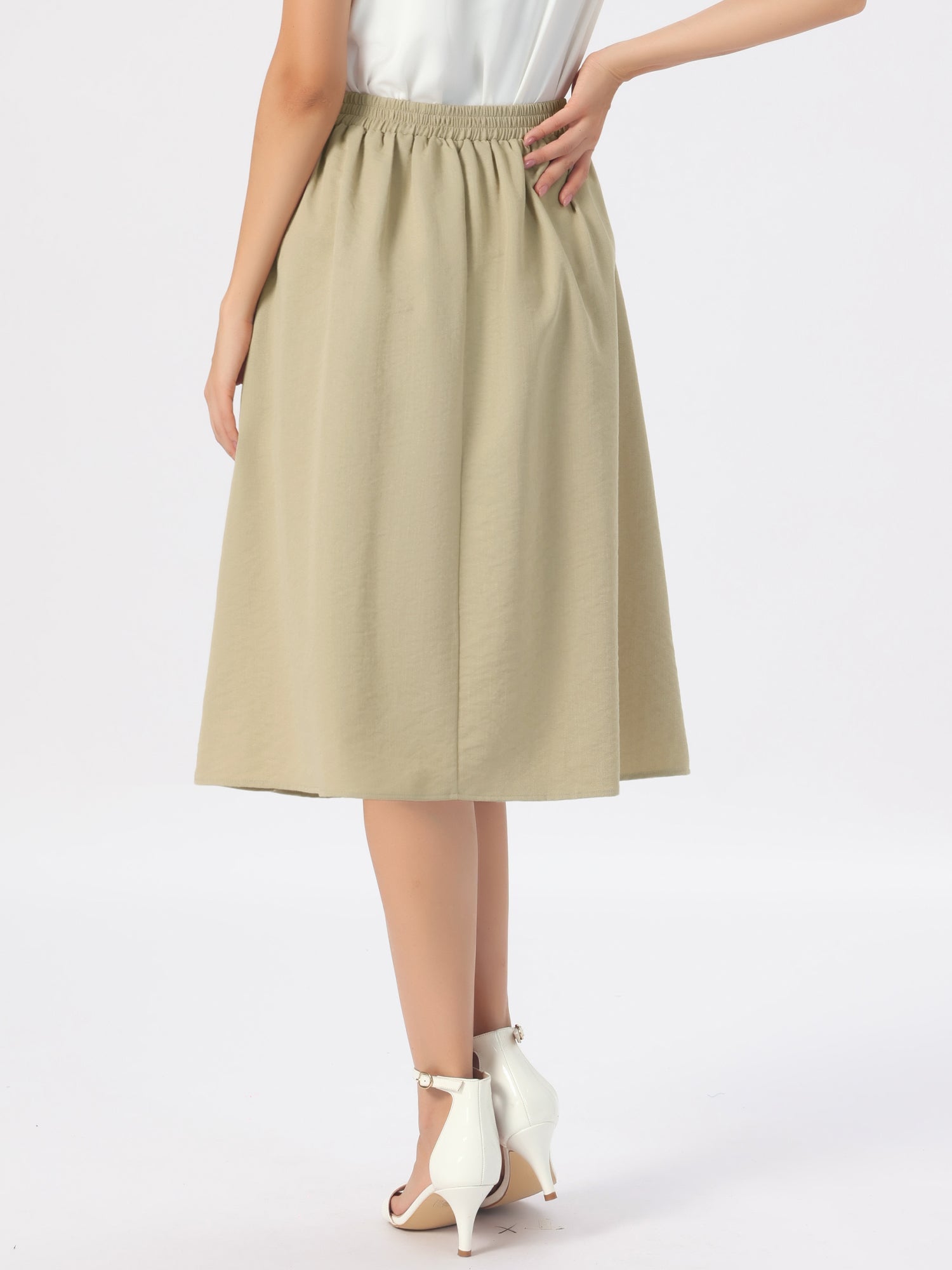 Pleated High Waisted Vintage A-Line Business Casual Midi Skirts