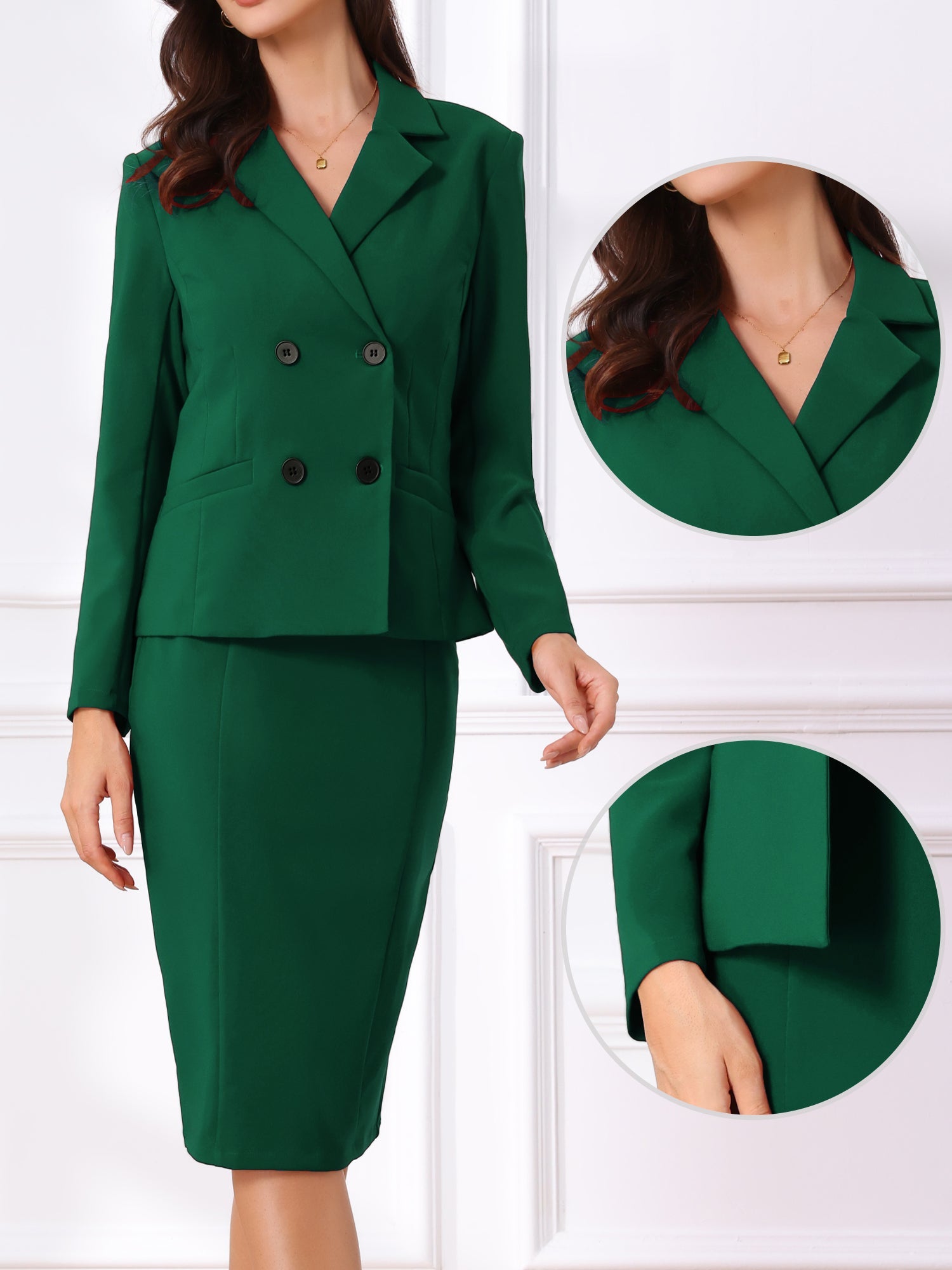 2 Pieces Long Sleeve Work Outfits Blazer and Pencil Skirt Suit Set