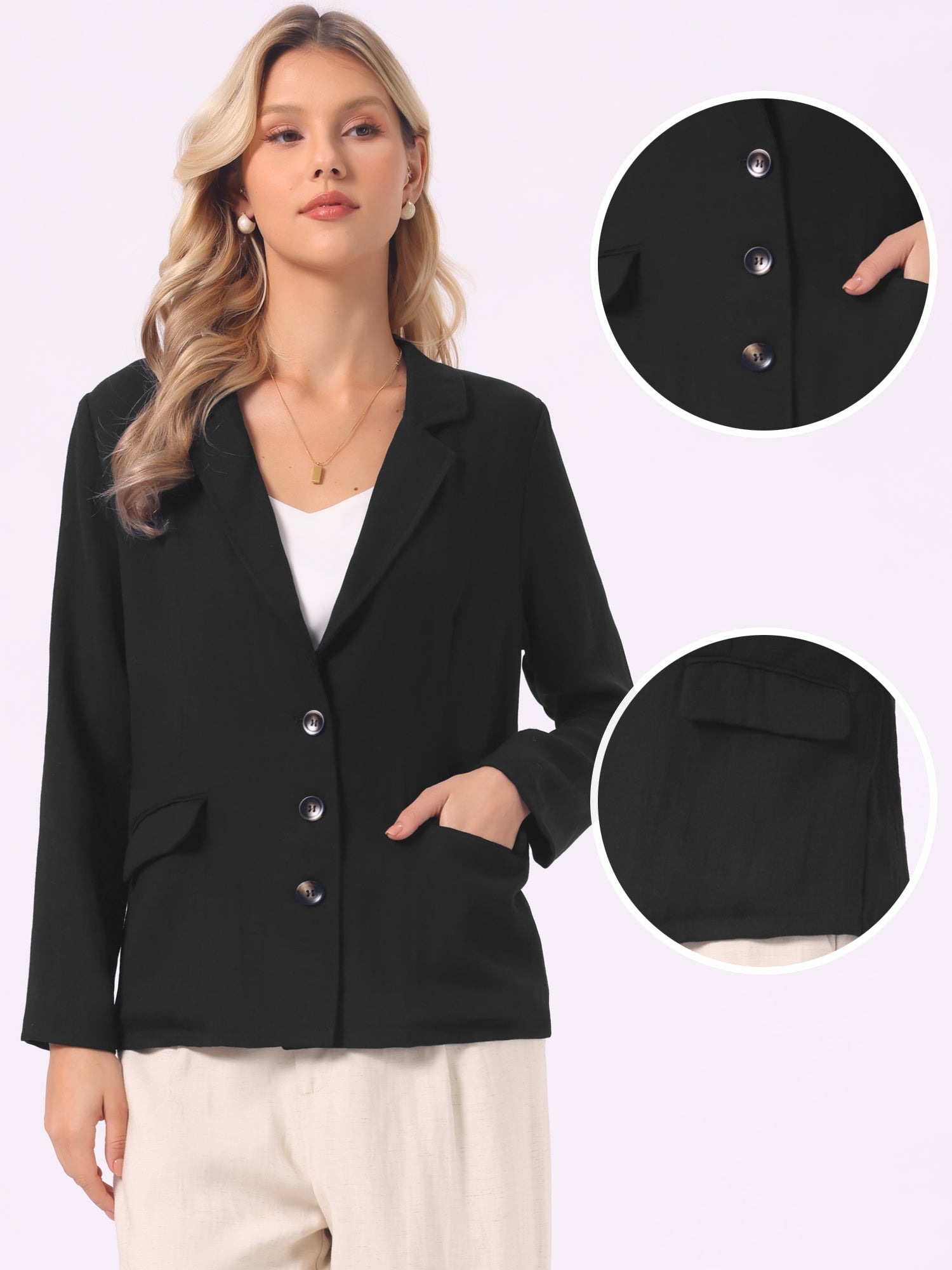 Linen Lapel Collar Long Sleeve Lightweight Business Casual Blazer