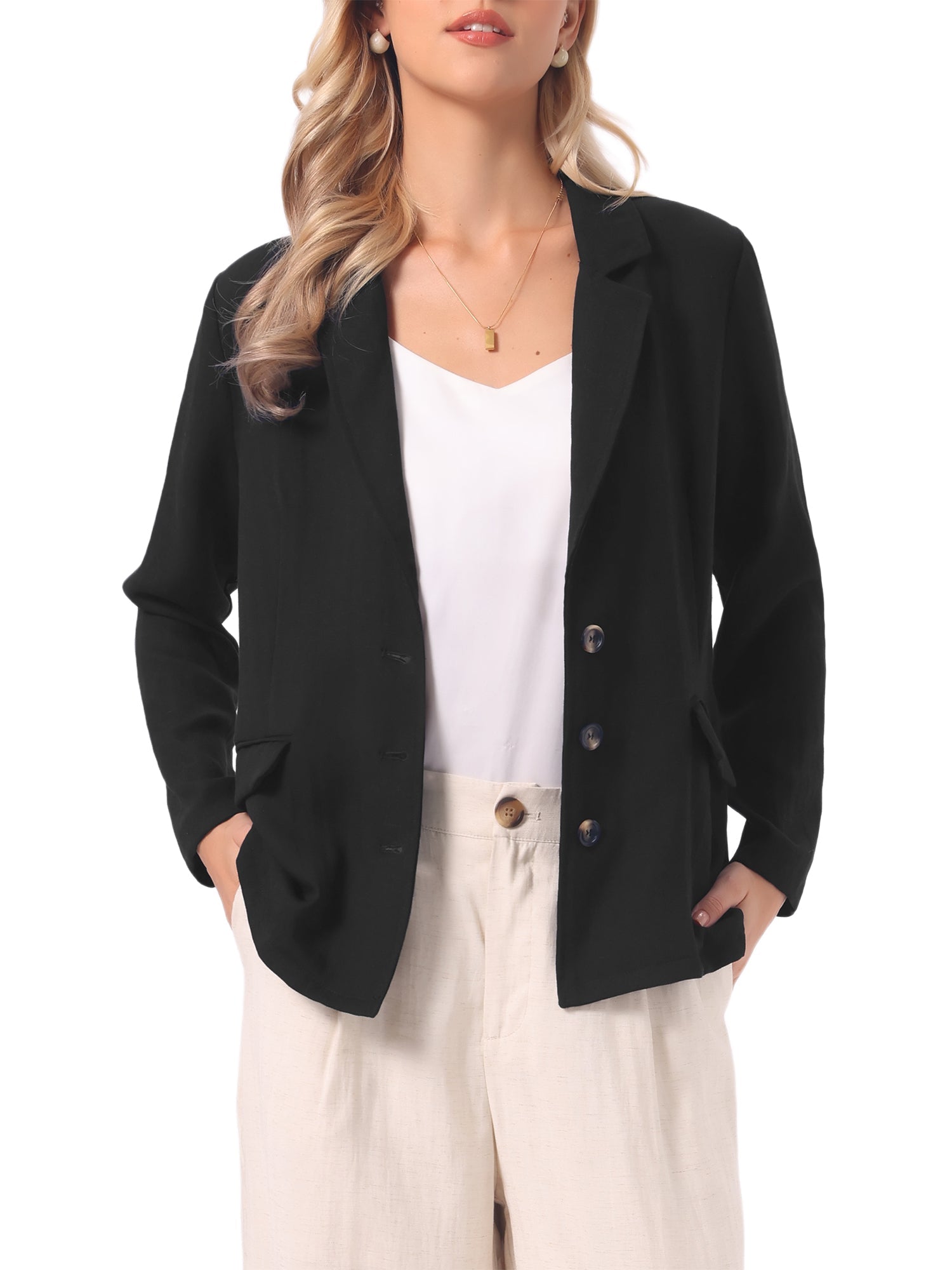 Linen Lapel Collar Long Sleeve Lightweight Business Casual Blazer