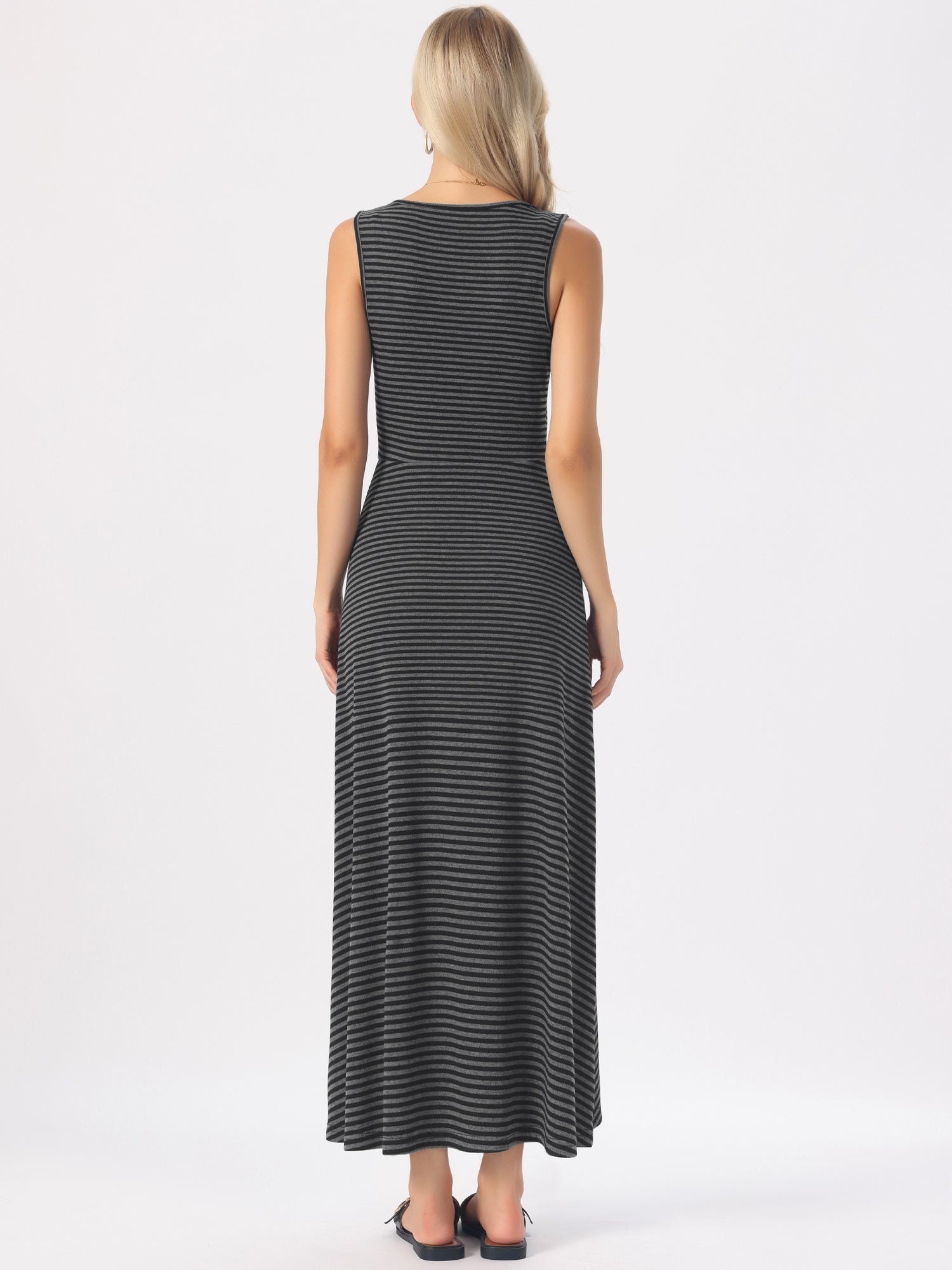 Striped U Neck Sleeveless Casual Maxi Tank Dress