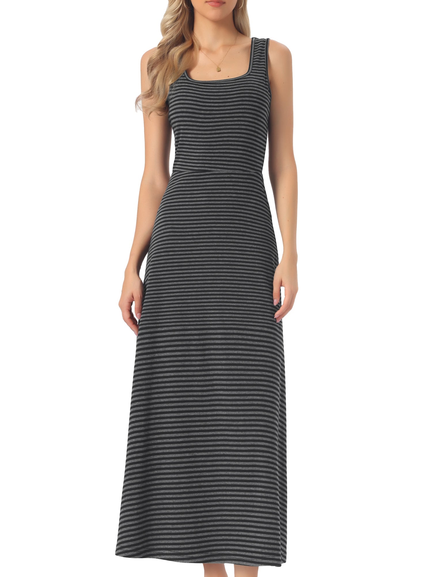 Striped U Neck Sleeveless Casual Maxi Tank Dress