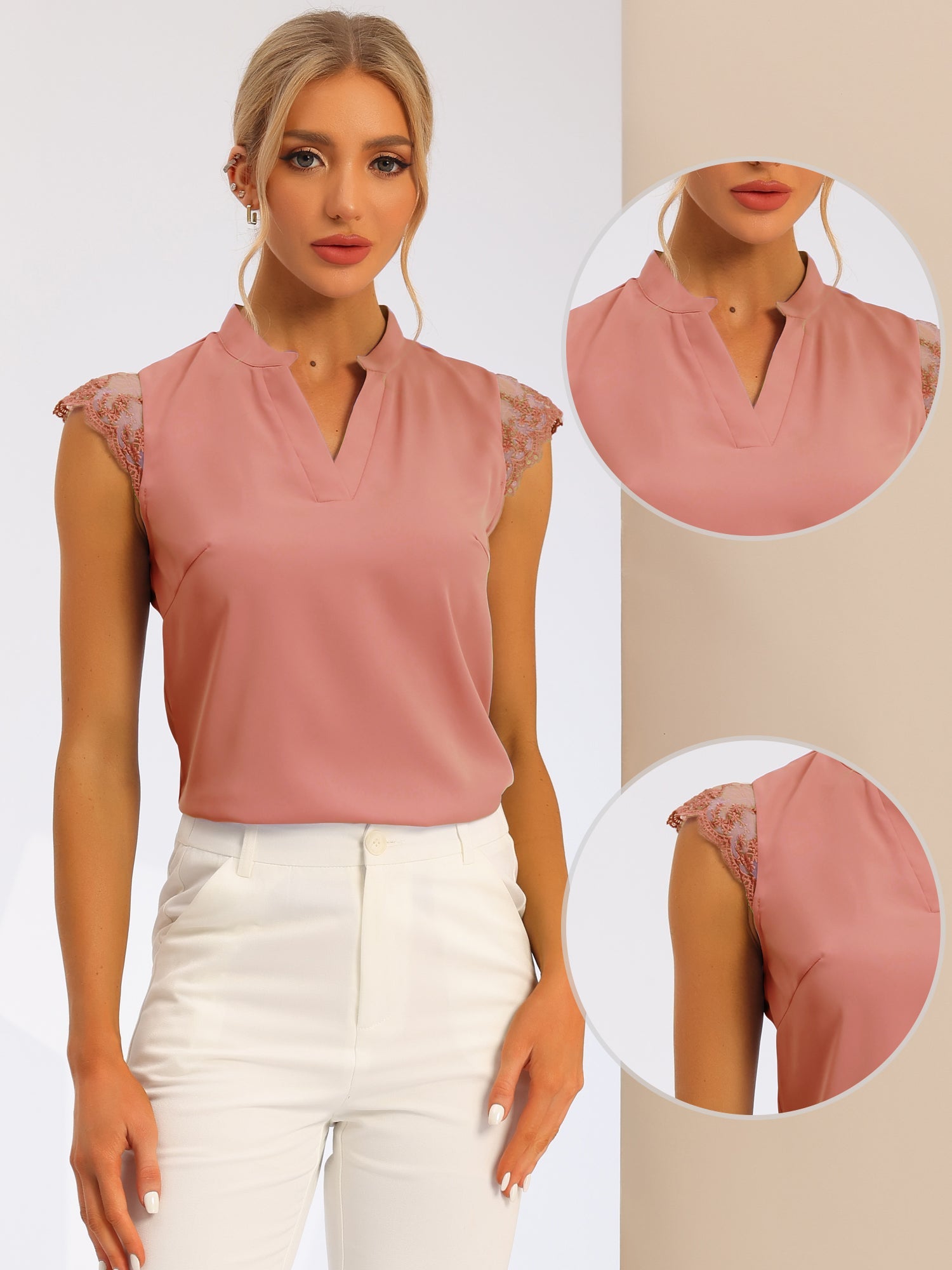Work Top Office Lace Cap Sleeve Basic Shirt Blouse