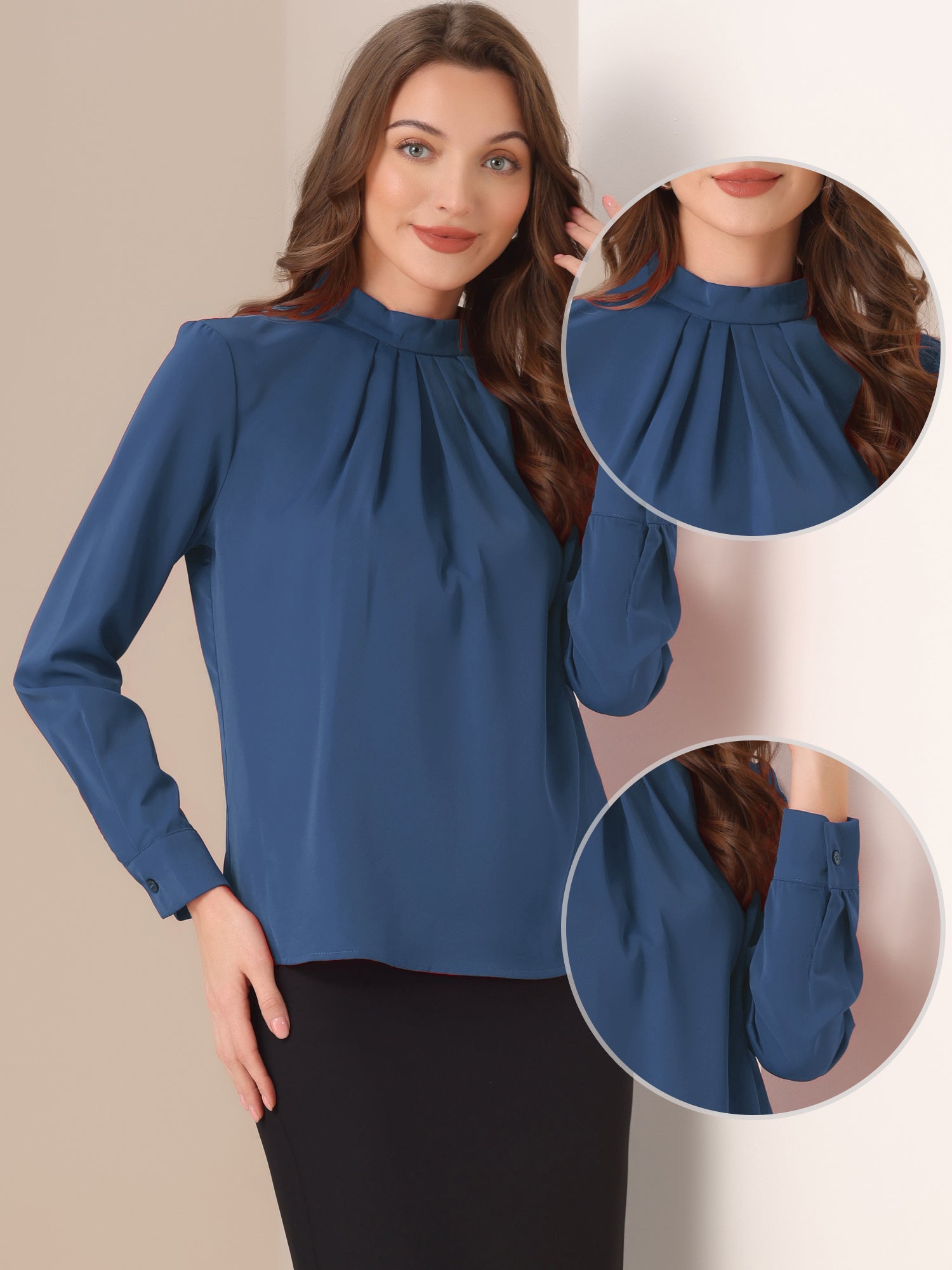 Stand Collar Chiffon Long Sleeve Business Casual Work Blouse