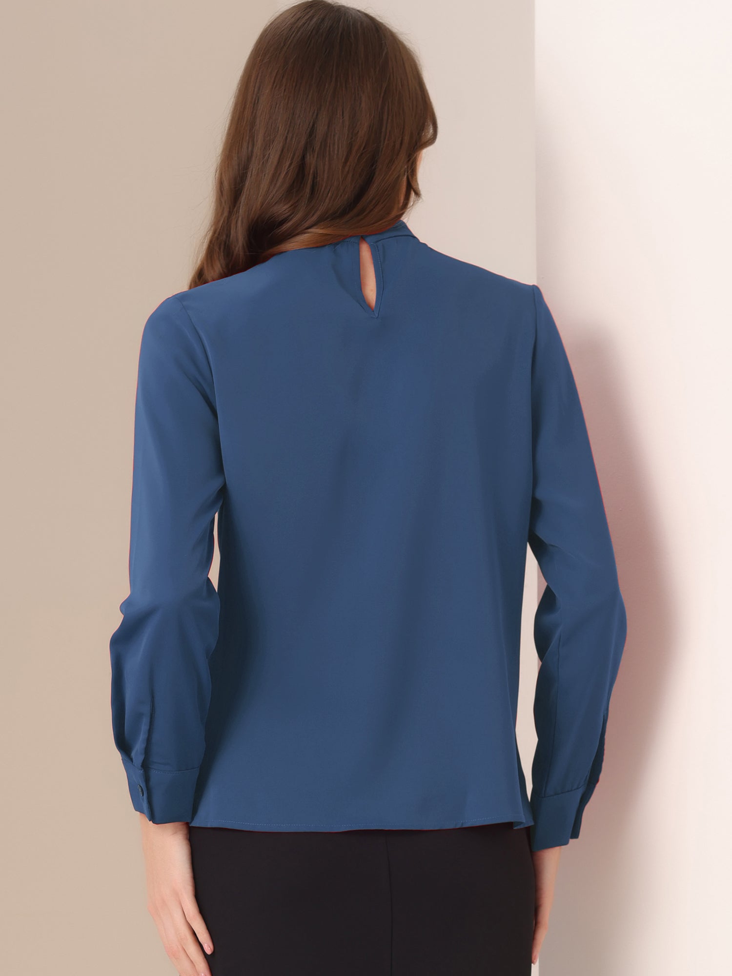 Stand Collar Chiffon Long Sleeve Business Casual Work Blouse