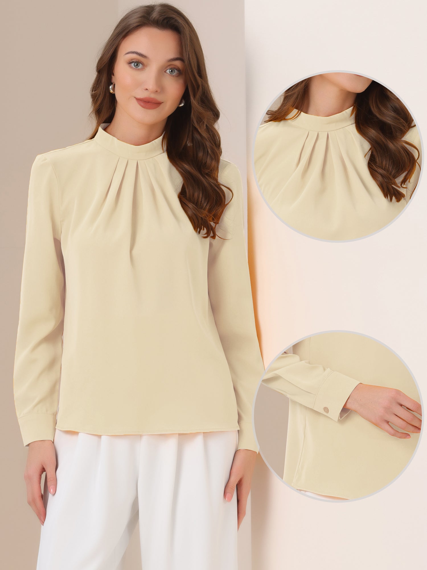 Stand Collar Chiffon Long Sleeve Business Casual Work Blouse
