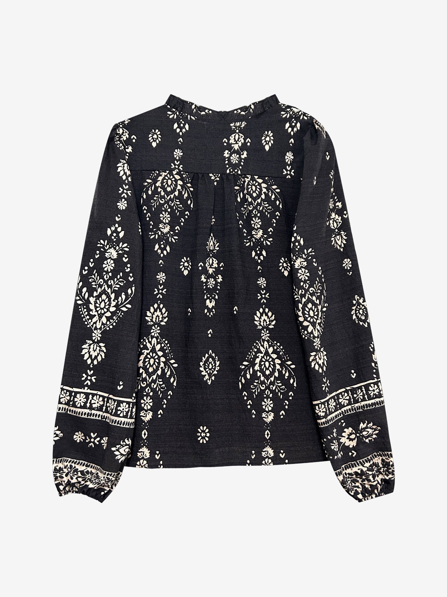Boho Floral Long Sleeve Ruffled Neck Blouse