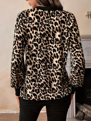 Leopard Print Bishop Sleeve V Neck Blouse