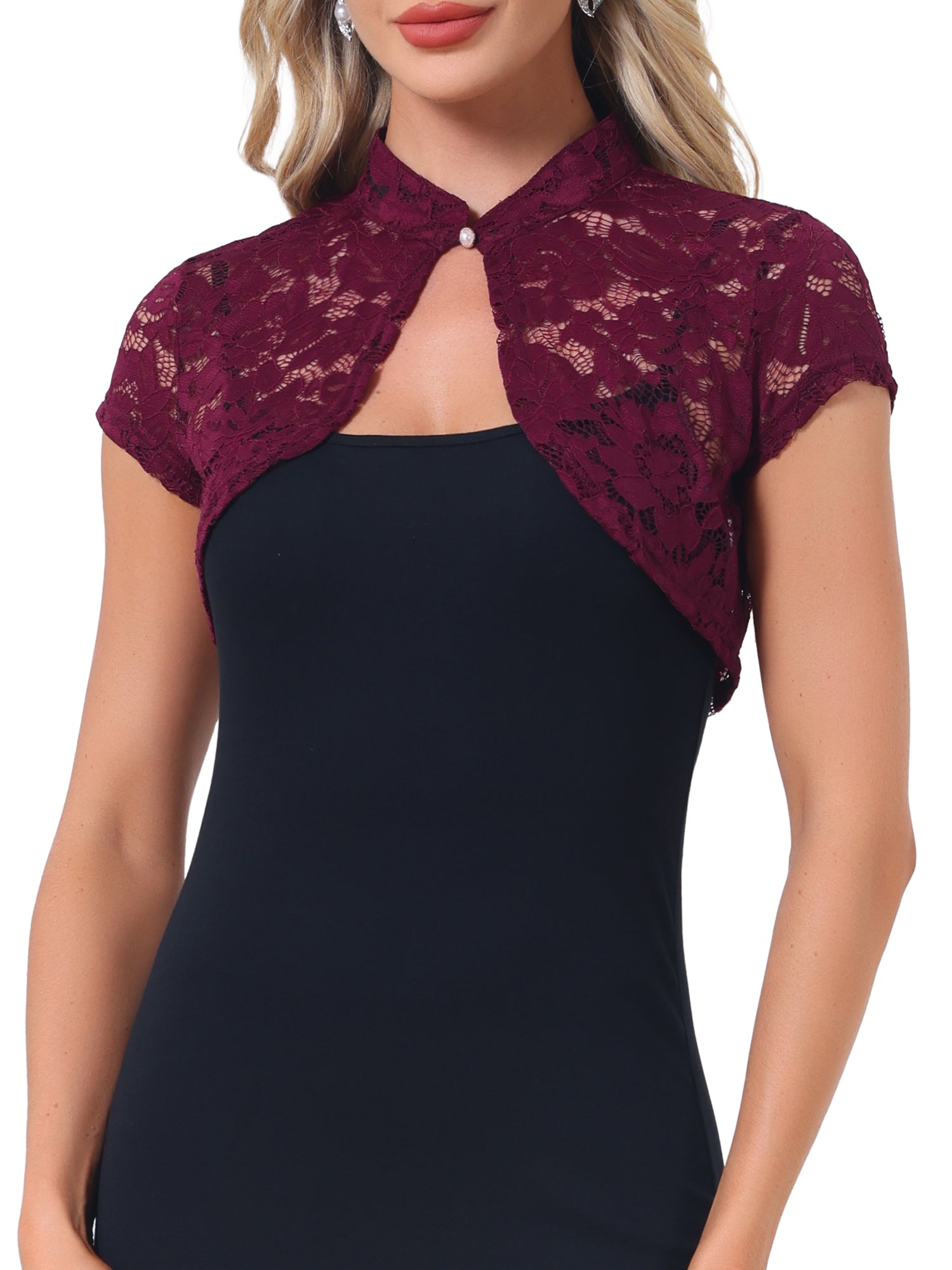 Lace Cardigan Stand Collar Short Elegant Shrug
