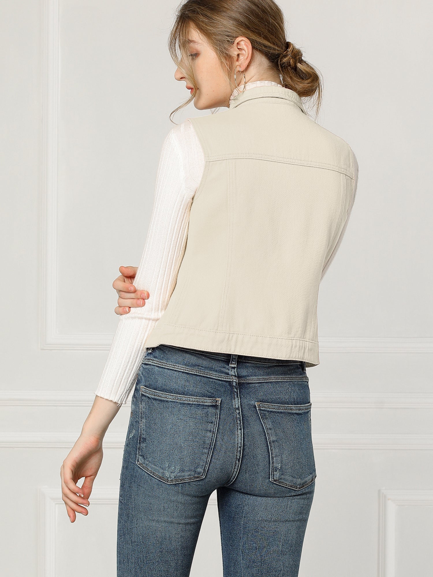 Flap Pocket Washed Buttoned Denim Jacket Vest