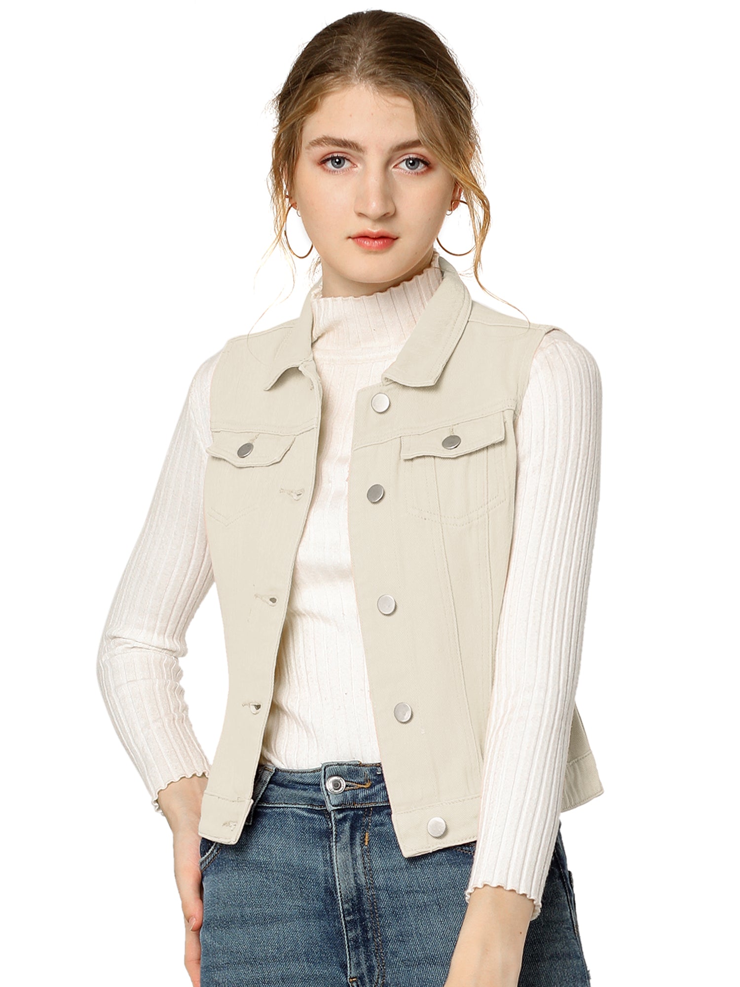 Flap Pocket Washed Buttoned Denim Jacket Vest