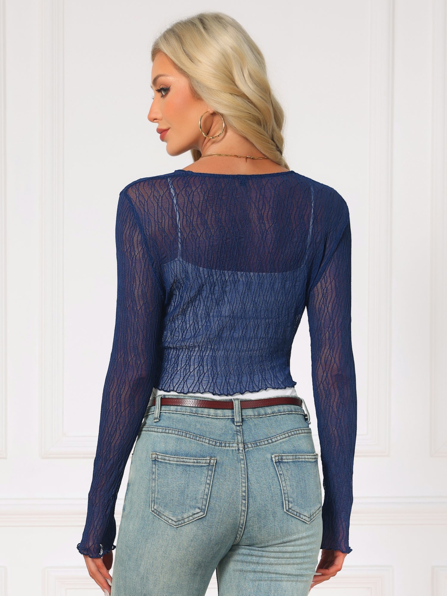 Long Sleeves Lightweight Sheer Textured Cropped Bolero Shrug