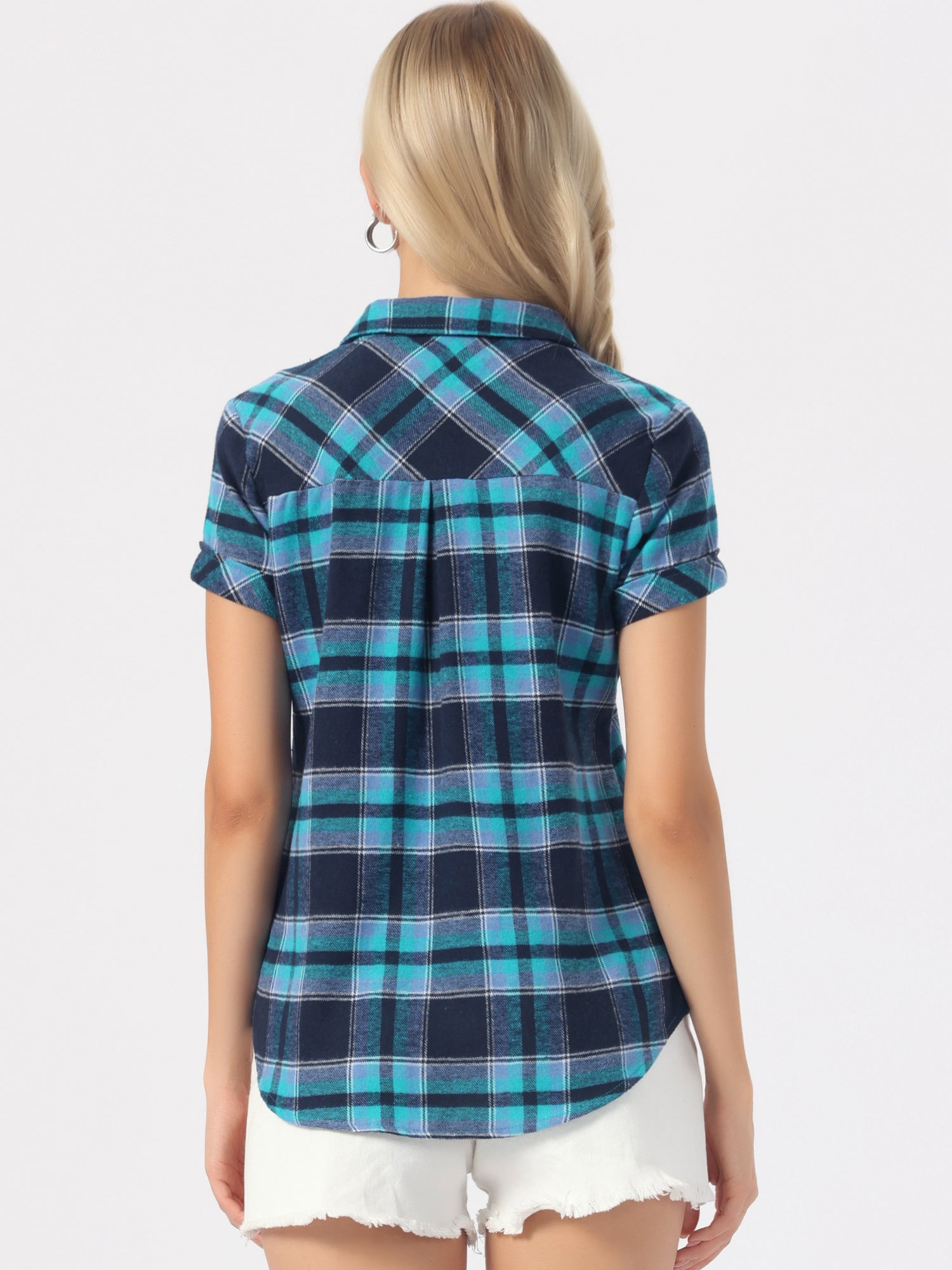 Cotton Classic Button Down Plaid Short Sleeve Shirt