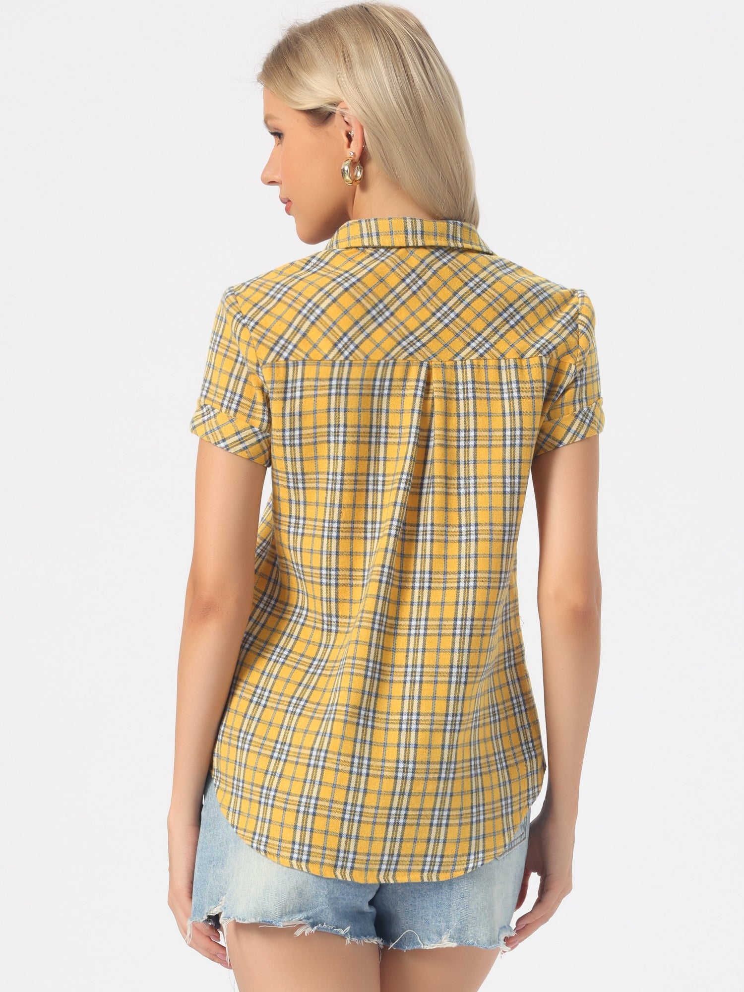 Cotton Classic Button Down Plaid Short Sleeve Shirt