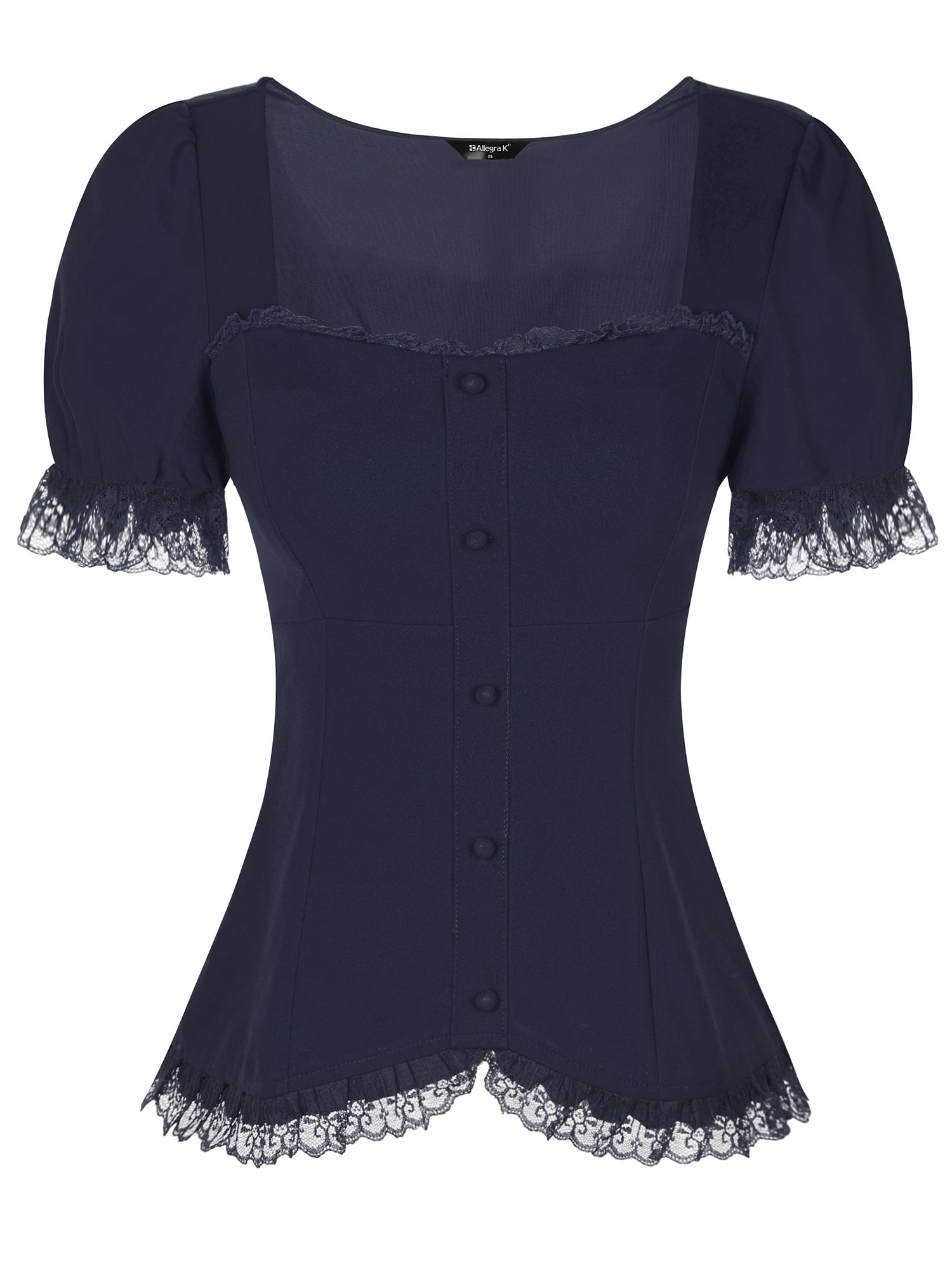 Sweetheart Neck Puff Short Sleeve Lace Up Gothic Blouse