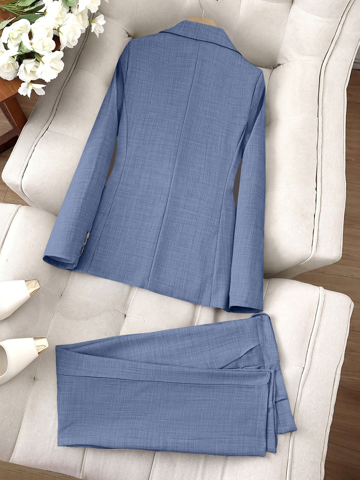 2 Pieces Notched Lapel One Button Lined Blazer & Straight Legs Trousers Pants Suit Set