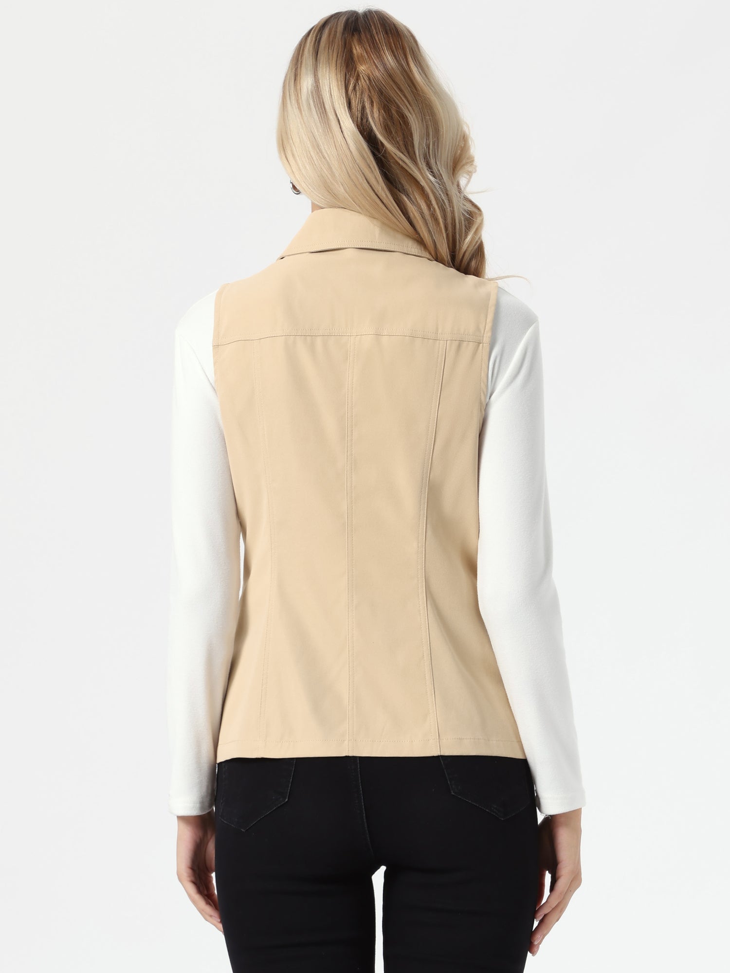 Zip Up Pockets Sleeveless Cargo Jacket Utility Vest