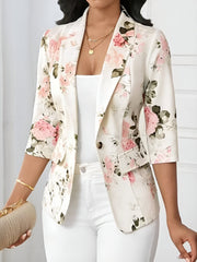 3/4 Sleeve Floral Notched Lapel Blazer