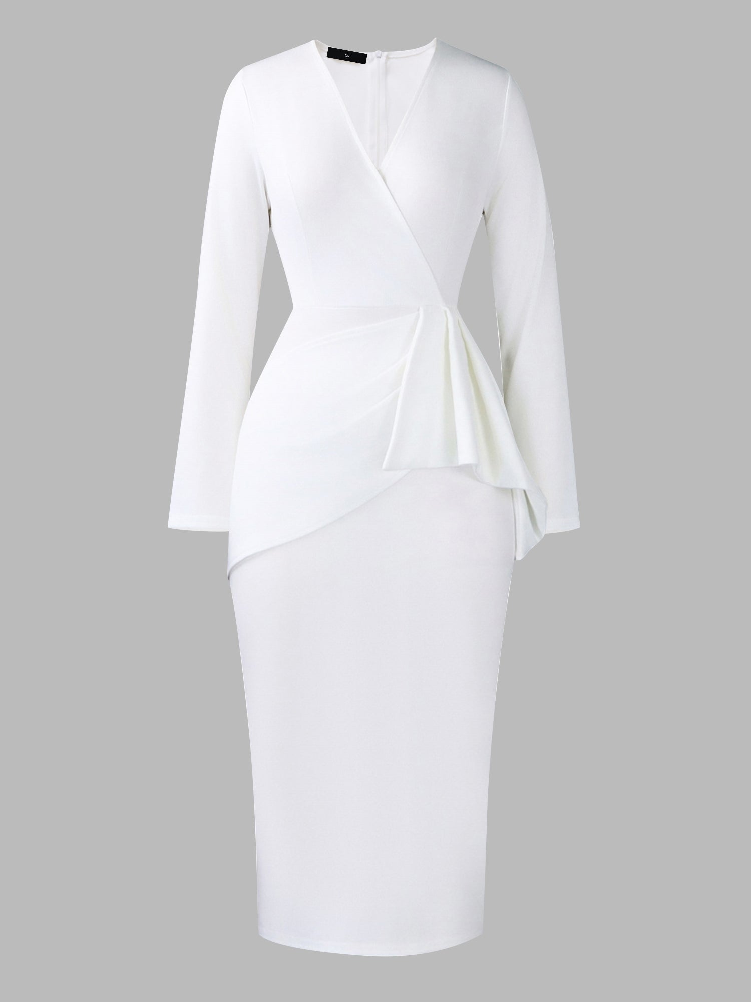 Pleated V Neck Long Sleeves Bodycon Midi Dress