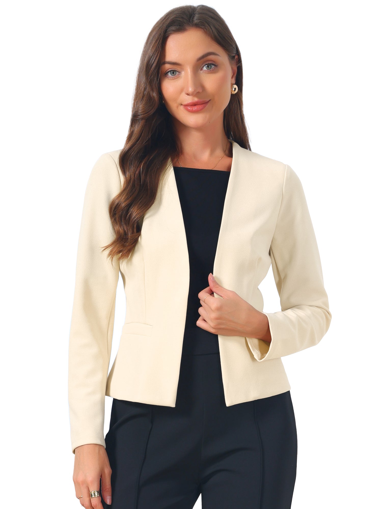 Work Office Long Sleeve Open Front Collarless Blazer