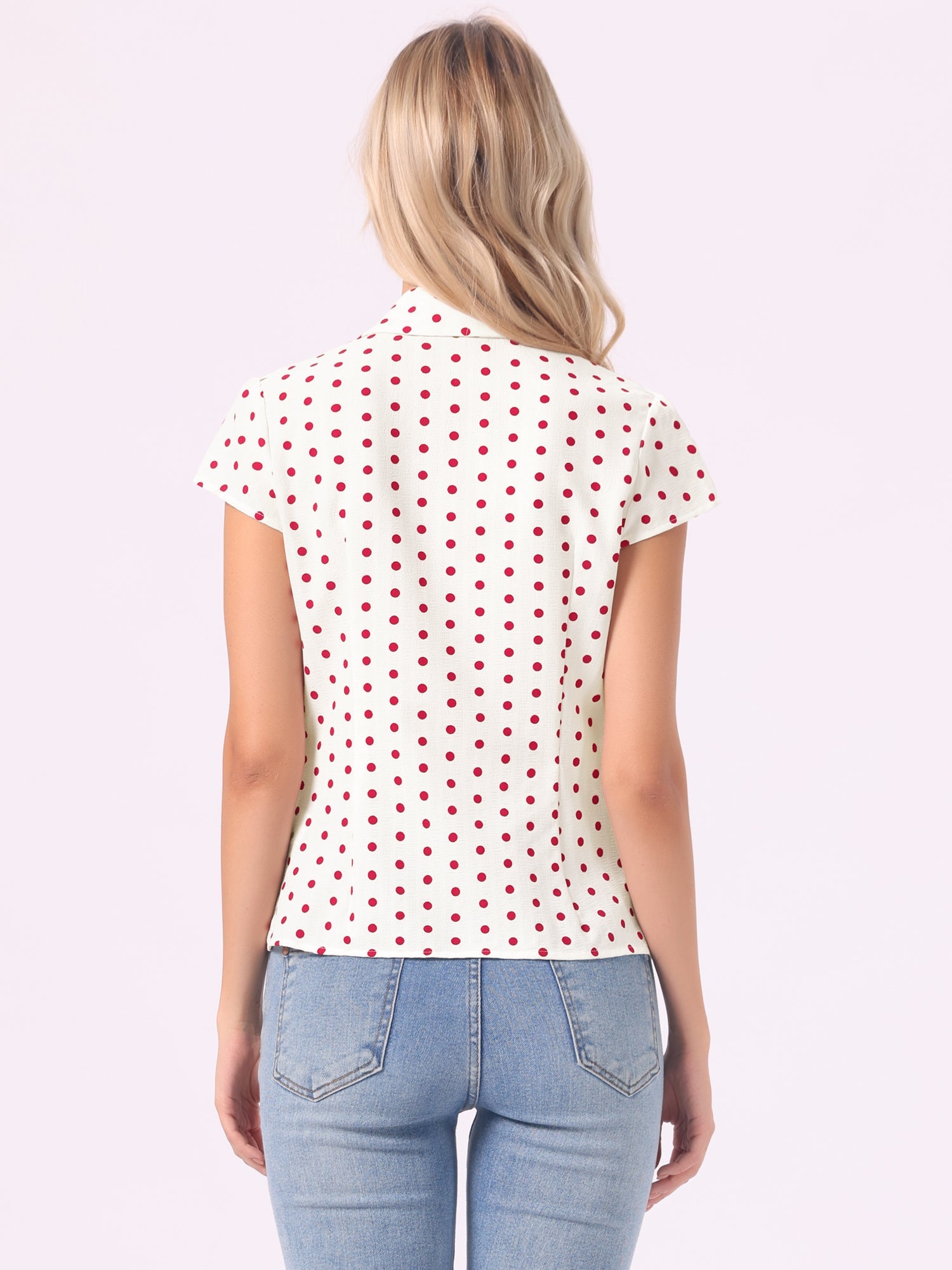Short Sleeve Tops Vintage Polka Dots Button Up Shirt
