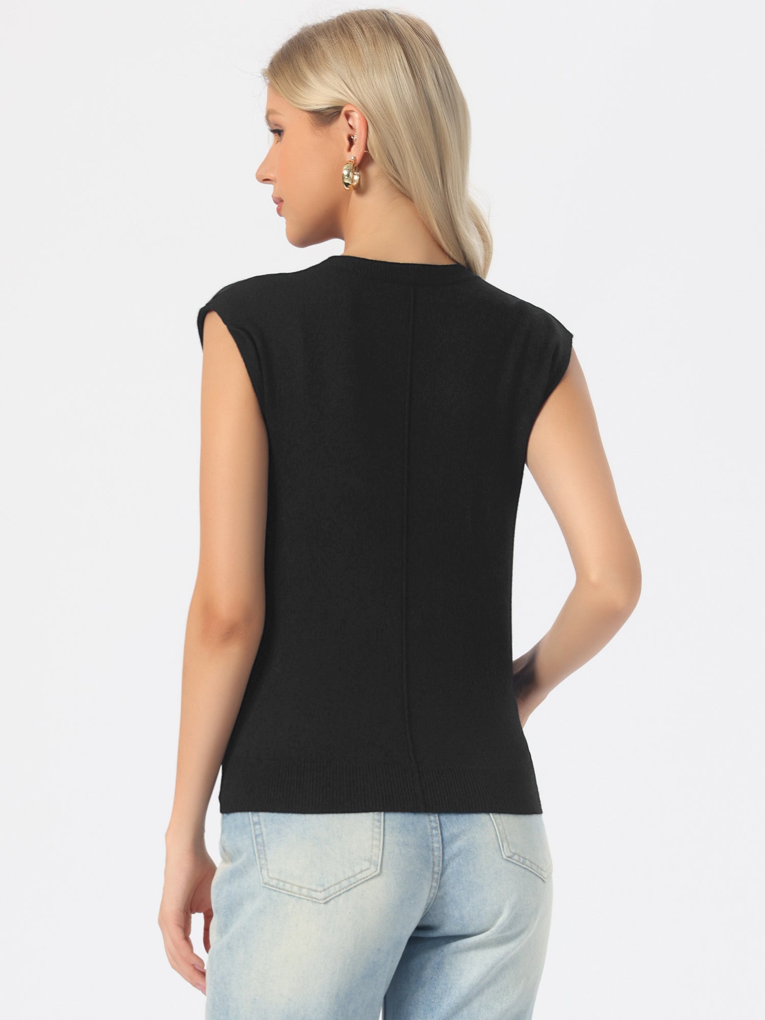 Crew Neck Cap Sleeve Lightweight Casual Pullover Knitted Tops