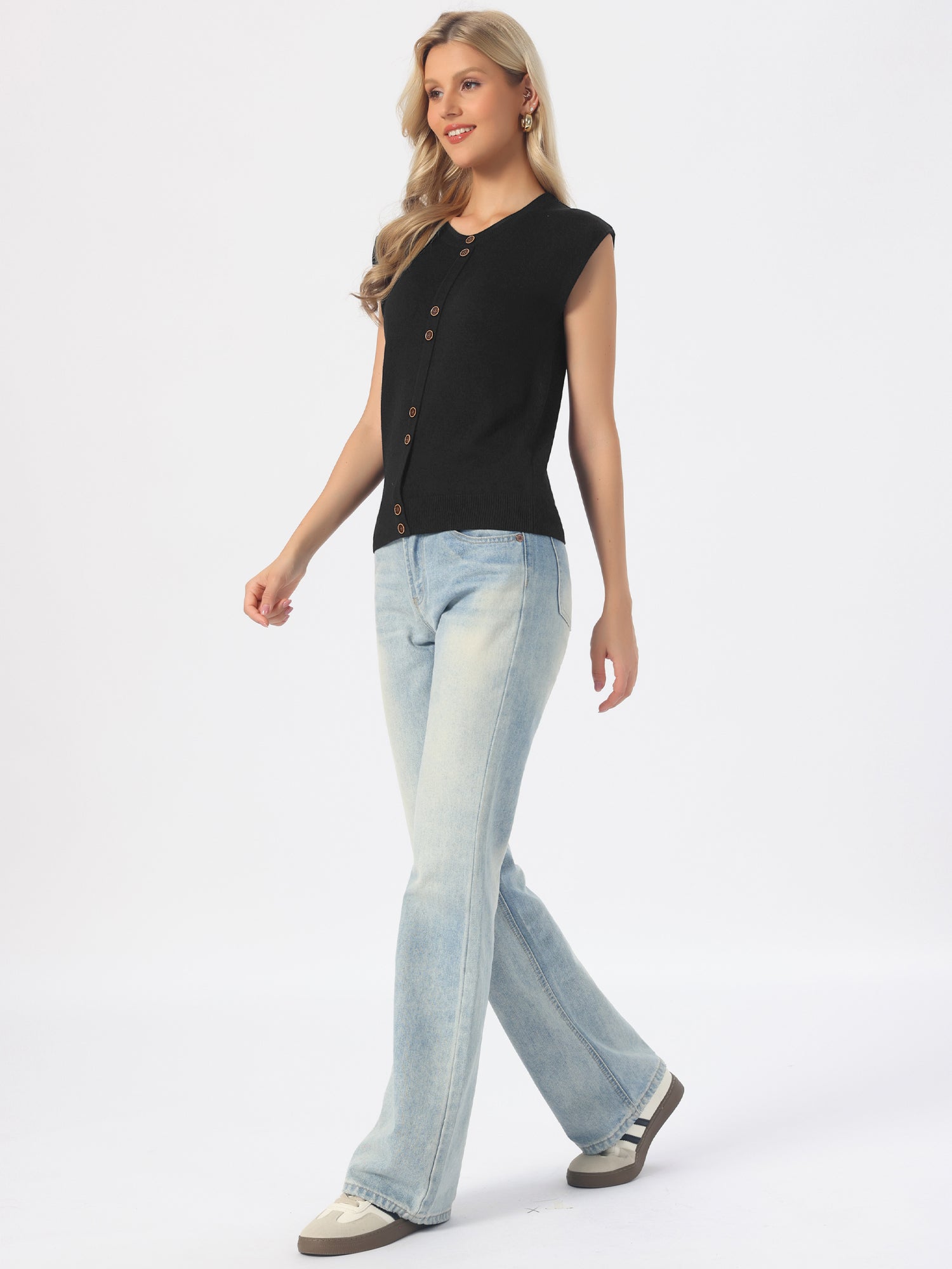 Crew Neck Cap Sleeve Lightweight Casual Pullover Knitted Tops