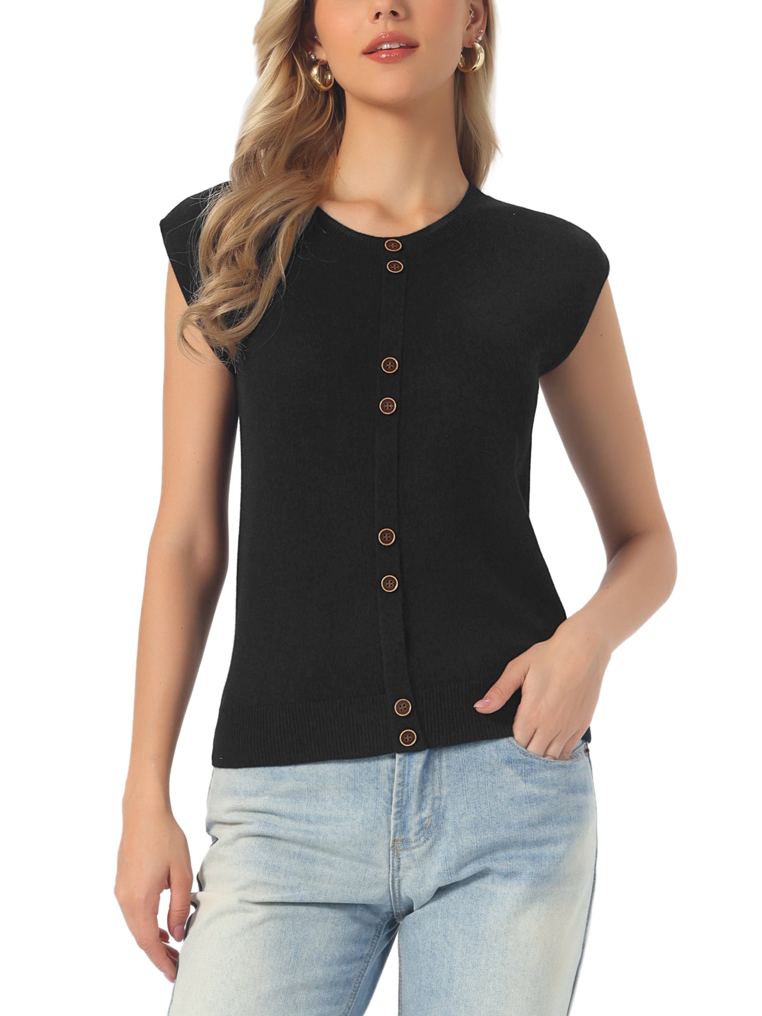 Crew Neck Cap Sleeve Lightweight Casual Pullover Knitted Tops