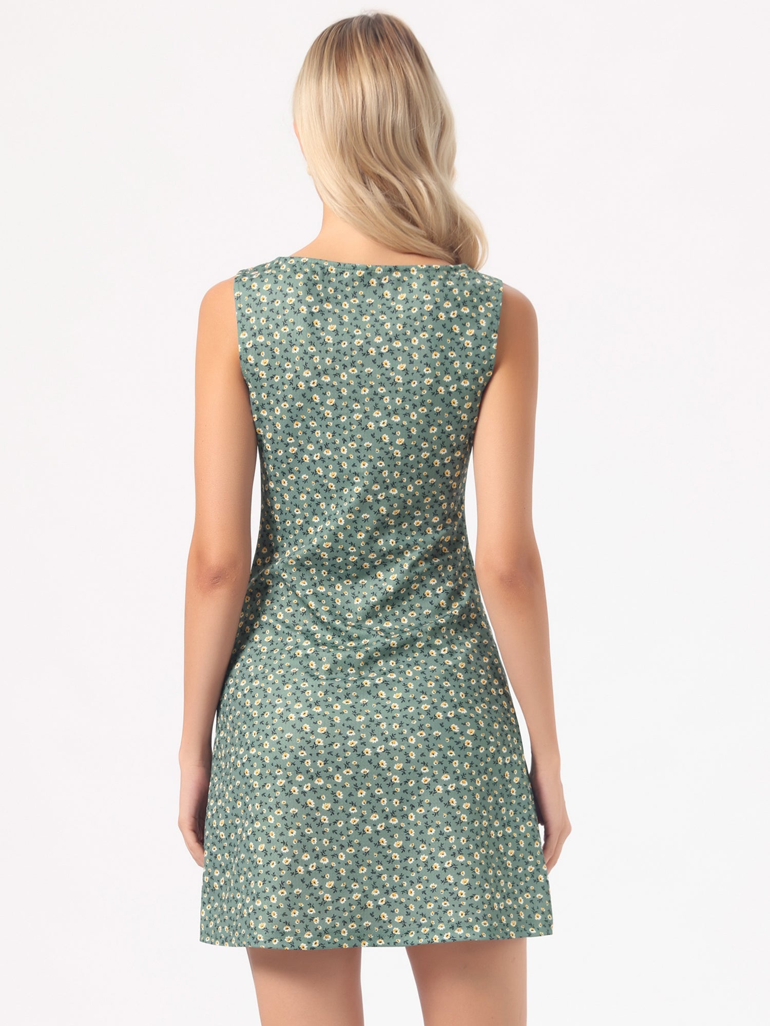 Floral Sleeveless Boat Neck A-Line Summer Mini Sundress