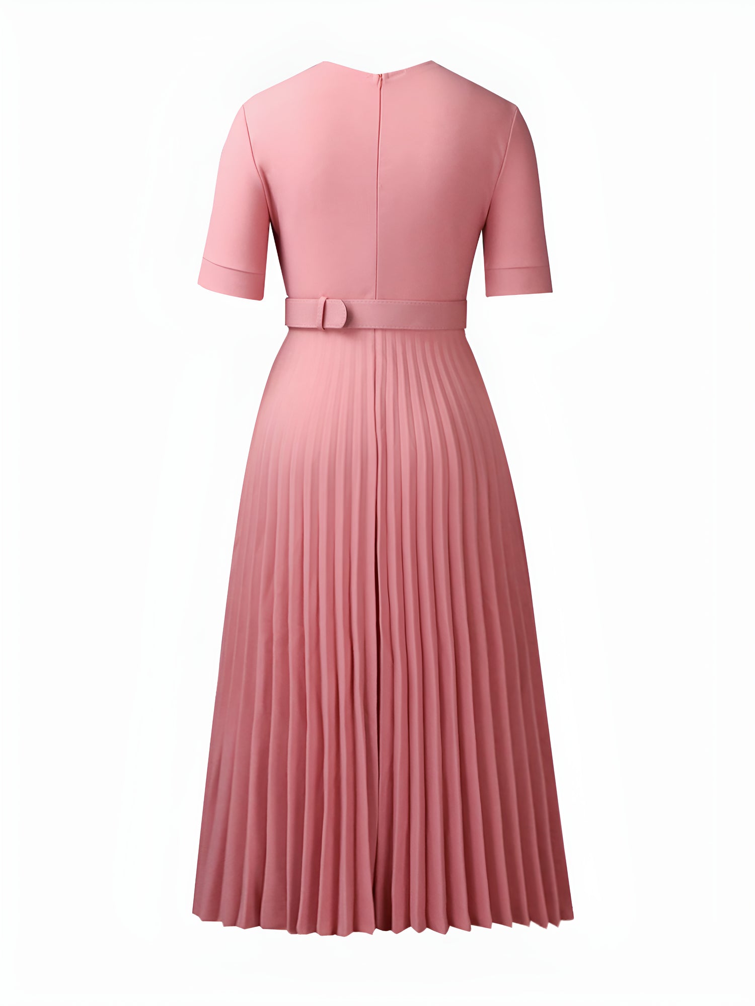 Lapel Belted Solid Color Pleated Midi Work Dress