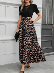 Printed Patchwork Tie Waist Maxi A-Line Dress