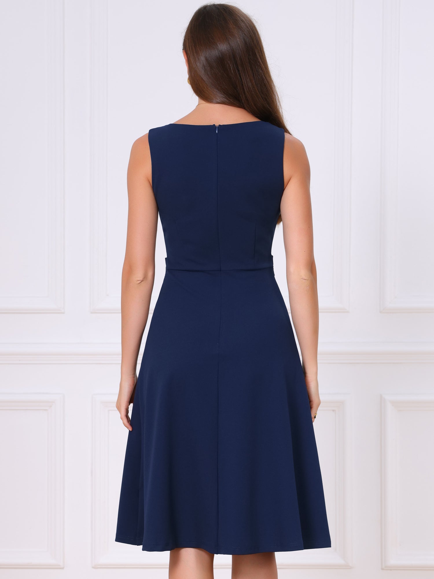 Square Neck Sleeveless Office Formal Work A-Line Dress