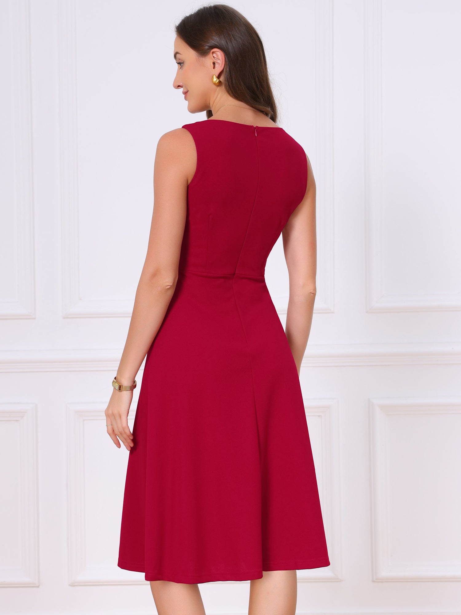 Square Neck Sleeveless Office Formal Work A-Line Dress